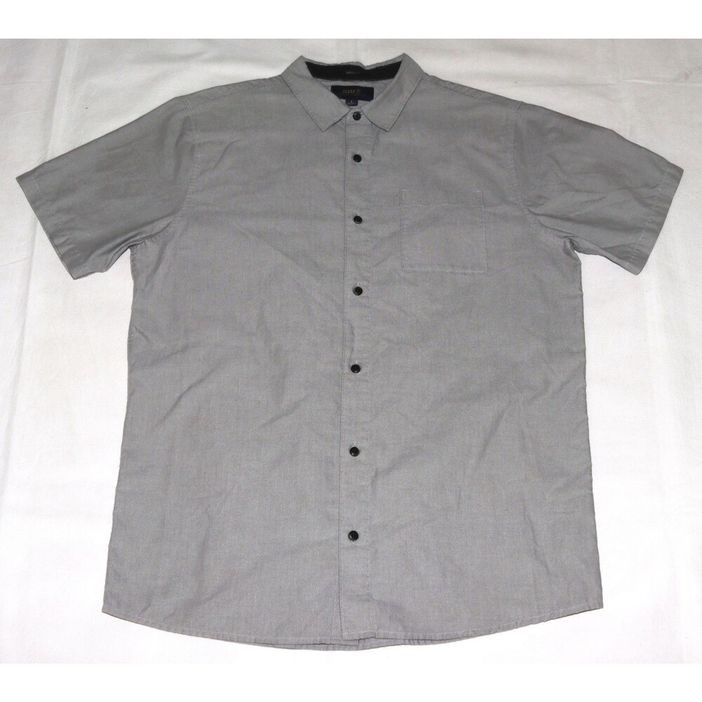 Roark Classic Fit Men's Short Sleeve Button Front Casual Gray Shirt Size Large